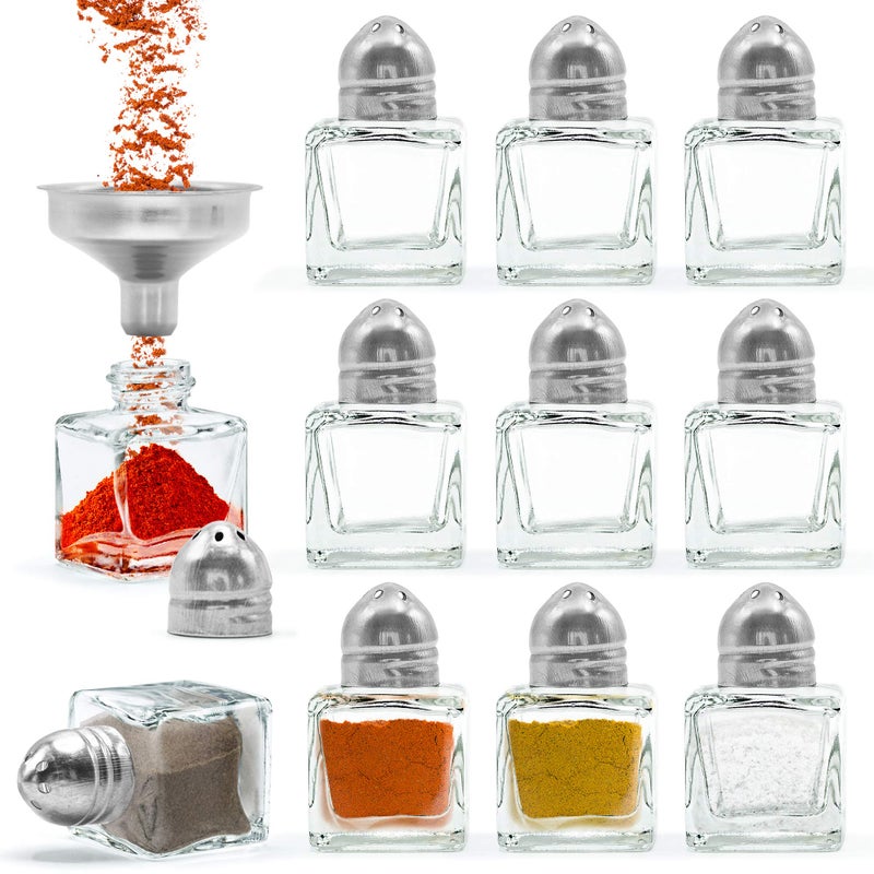 Srenta Set of 24 Small Salt and Pepper Shakers, Bulk Salt and Pepper Shakers with Funnel Tool, Clear Glass Mini Salt and Pepper Shakers Set with Stainless Steel Tops for Wedding Table & Party, 0.5 oz - Image 1
